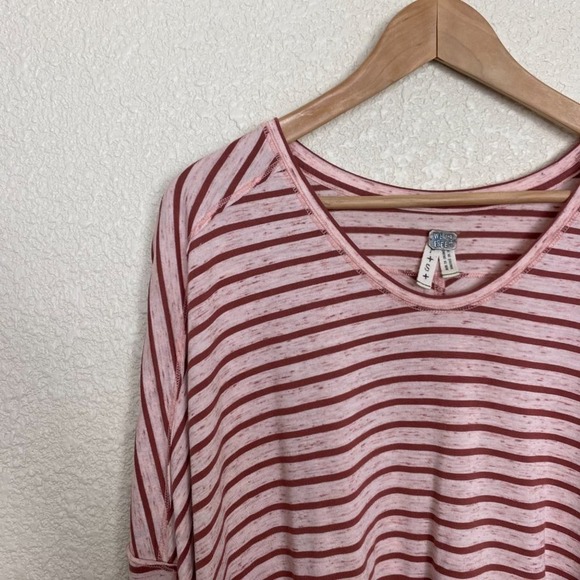 Free People Pandoras Box Striped Tee Small Red Pink Oversized Boxy - Picture 6 of 12
